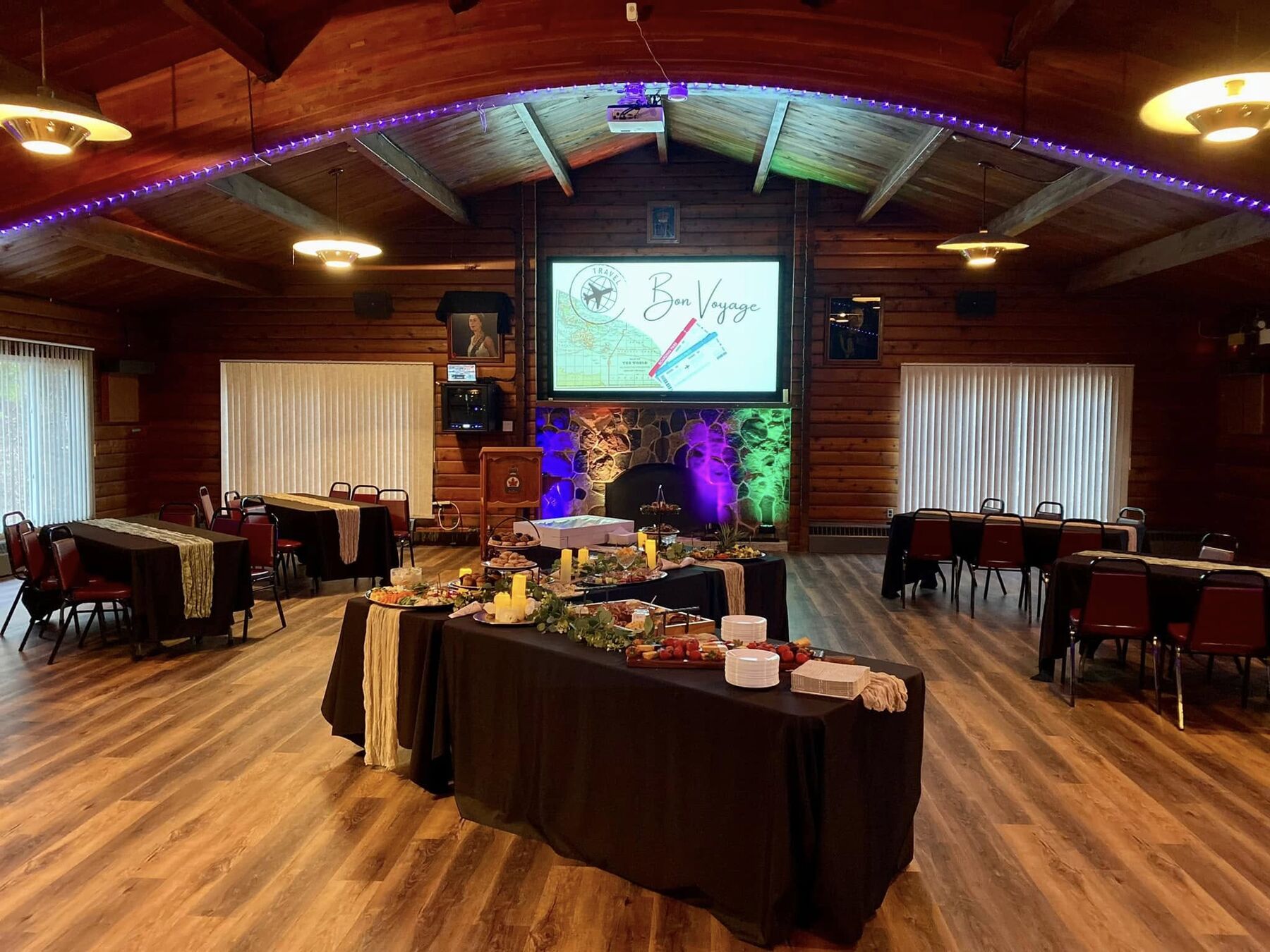 A catered buffet set up in the upstairs hall