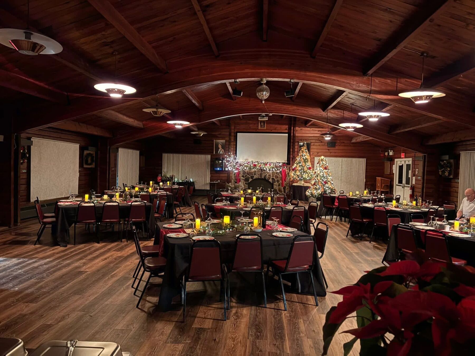 The upstairs hall dressed for a holiday dinner